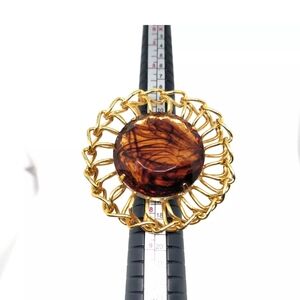 Women's Large Cocktail Ring Wire Wrapped Gold Tone Brown Faux Stone Facet 6.5